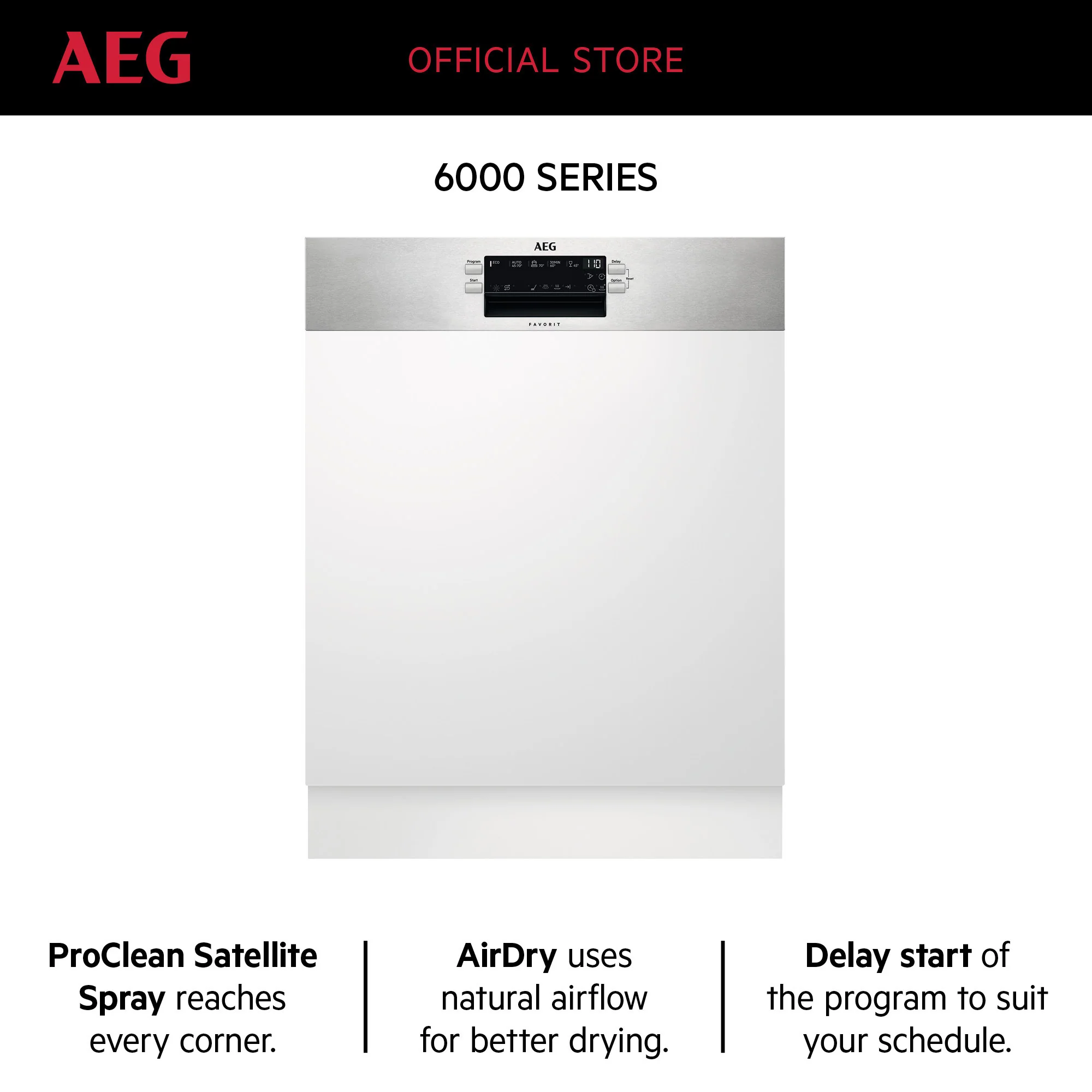 AEG Built-in Dishwasher Quick select, Pro-clean, Energy saving, Airdry, Touch Controls, 13 Place settings, 5 programme, White, FEE53670ZM - Image 2