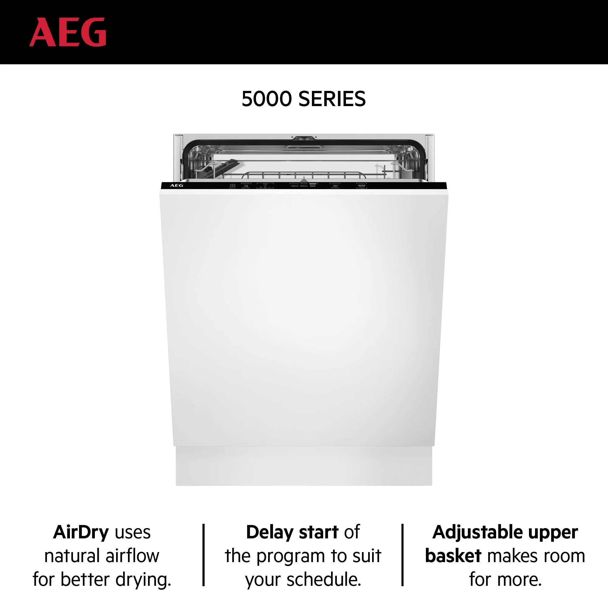 AEG Built-in Dishwasher, Quick select, Pro-clean, Energy saving, Airdry, Touch Controls, 13 Place settings, 5 programme, White, FSB42607Z - Image 4