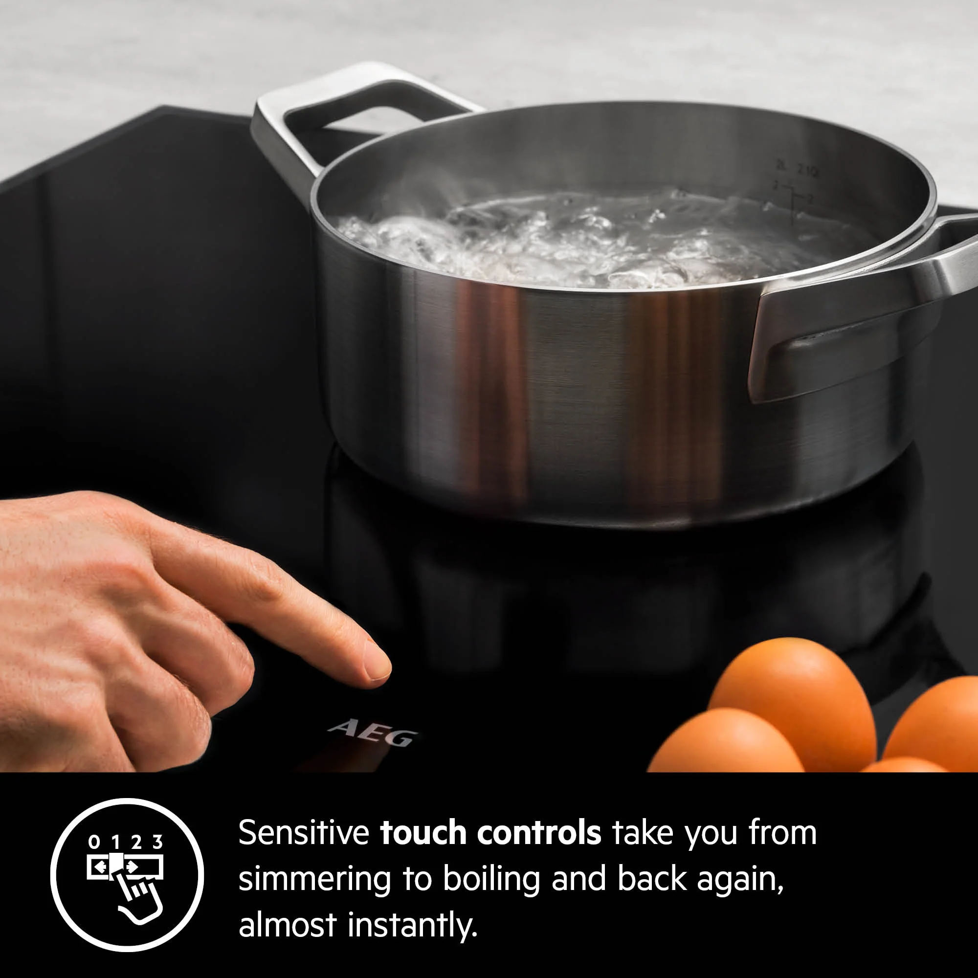 AEG Built-in Electric Hob 60cm, Touch controls, Xl cooking zones, Hot surface indicator, Black, HK624010FB - Image 3