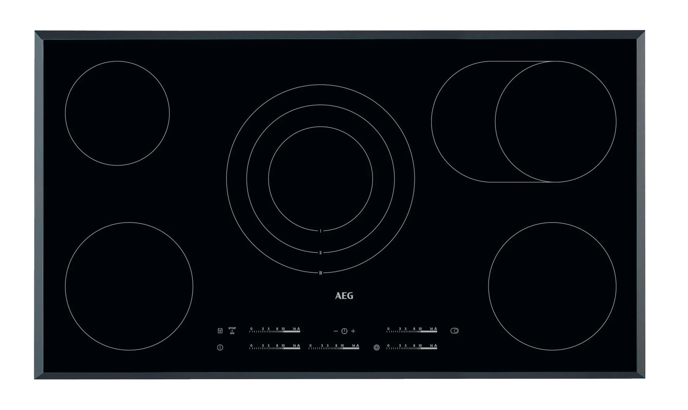 AEG Built-in Electric Hob 90cm, fast Automax, Oko timer, Touch Control, Maxi Sense Hob2Hood, Black, HK955070FB