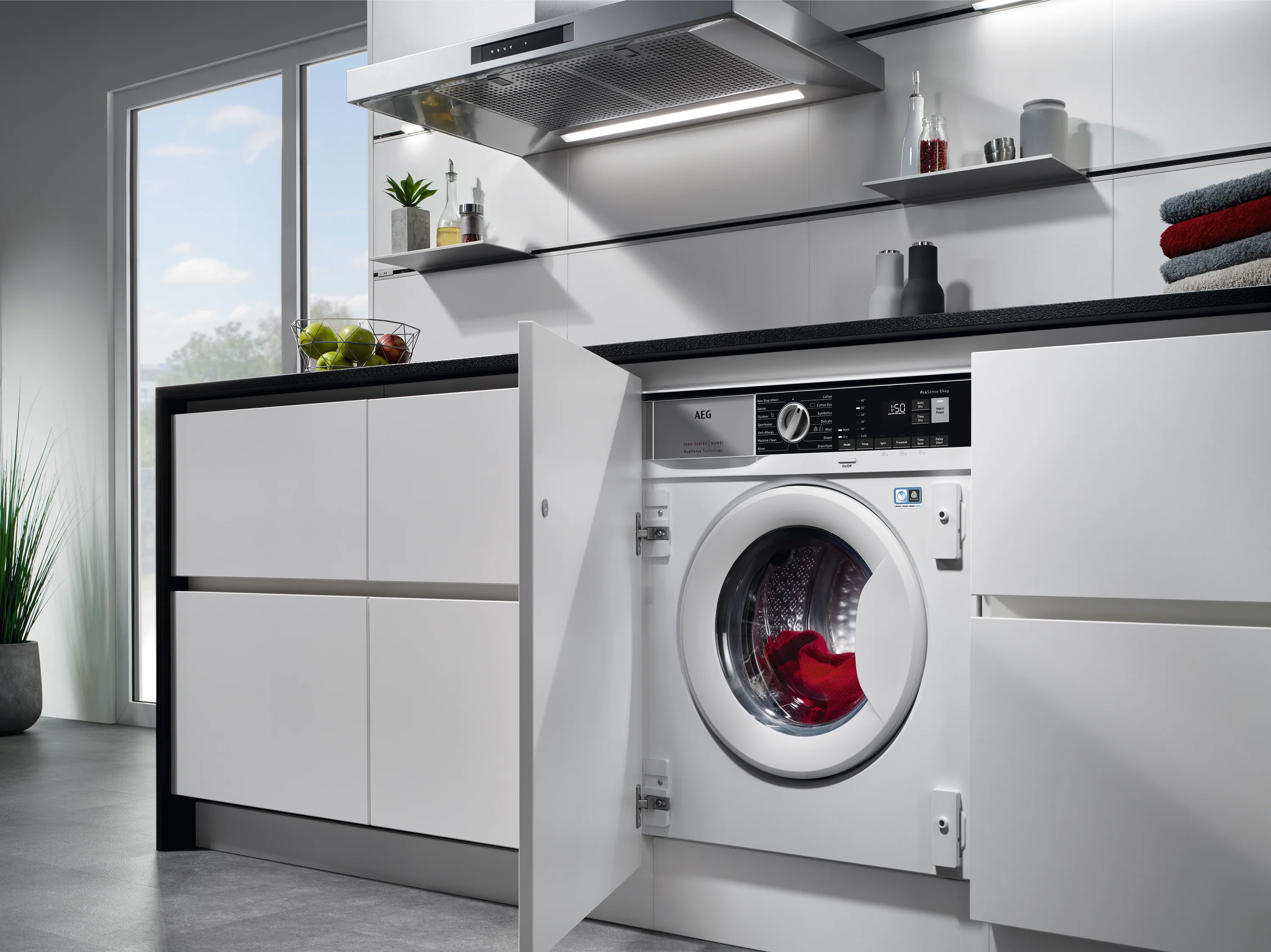 AEG Built-in Front Load Washer Dryer 7kg/4kg, 1200 RPM, Made in Italy, Prosense technology, Stain Removal, Eco Wash, White, LWX7G7634FB - Image 2