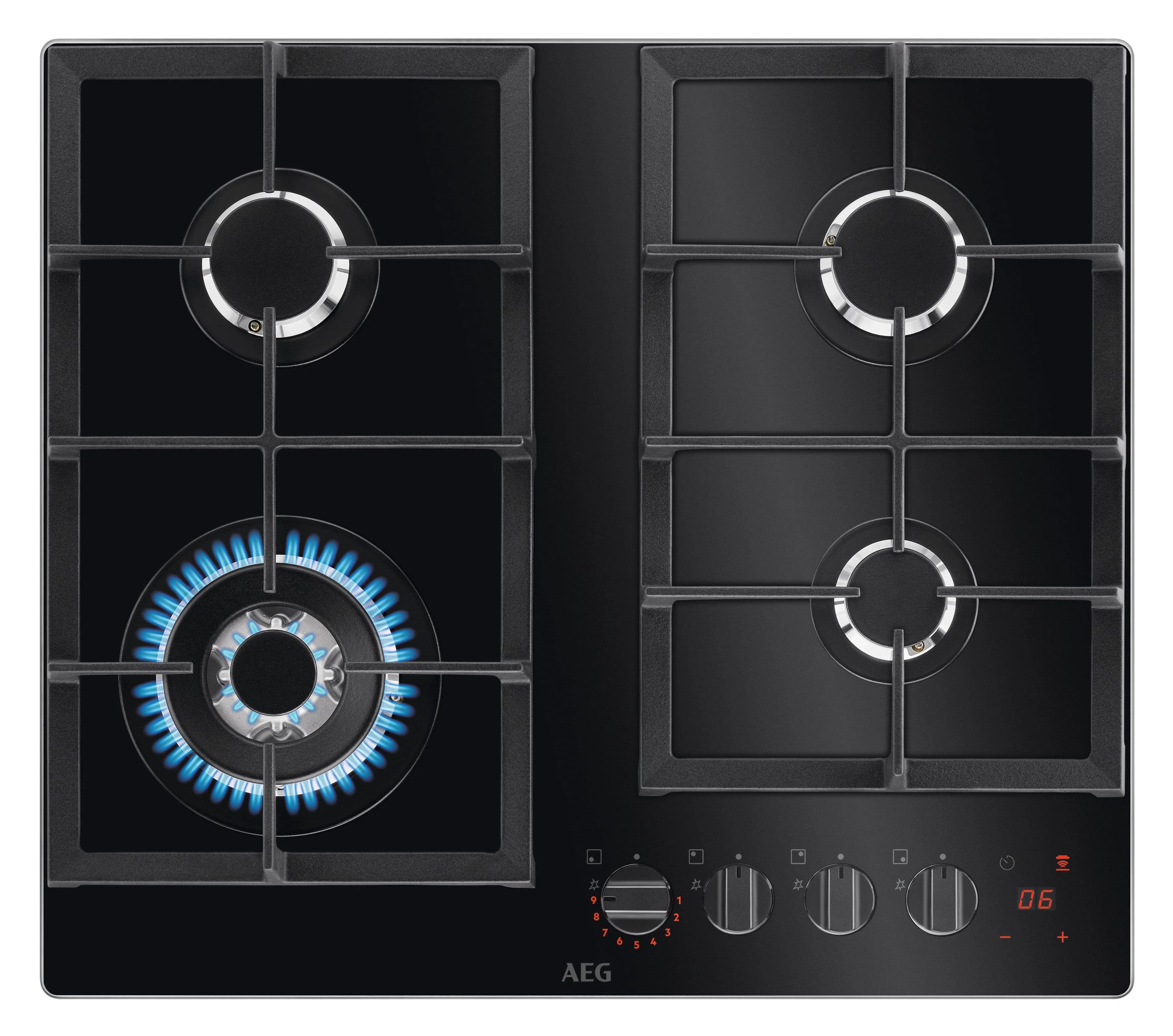 AEG Built-in Gas Hob 60cm, 4 Burner, Glass Finish, Black, HKB64450NB