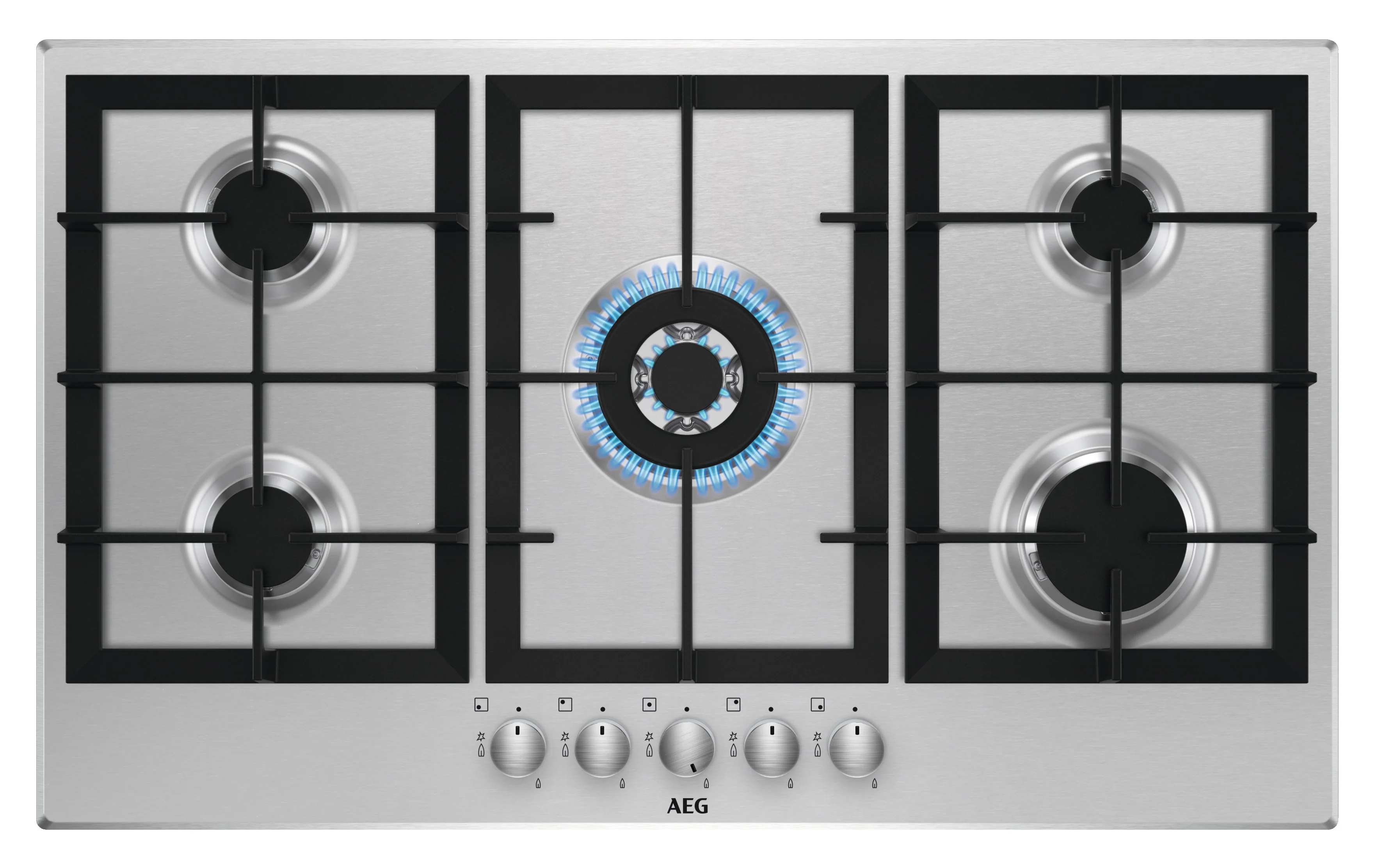 AEG Built-in Gas Hob 90cm, 5 Burner, Stainless Steel, Black, HGB95320SM