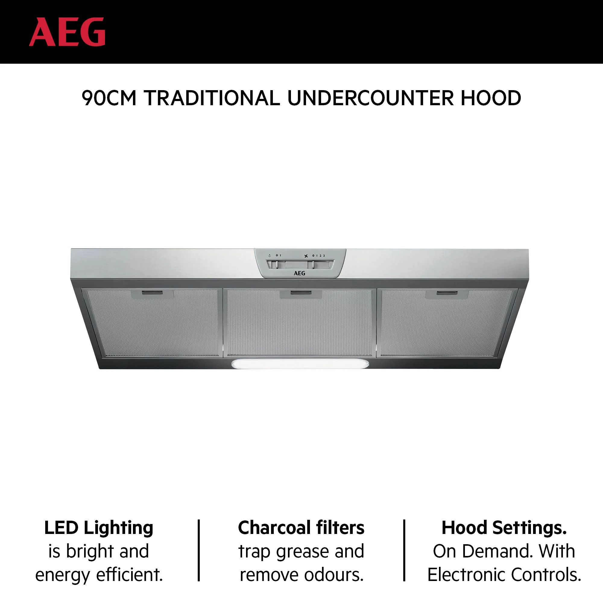 AEG Built-in Hoods 90cm, LED lighting, Hood setting, Charcoal filter, Silver, DUB2930M - Image 2