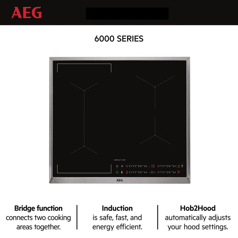 AEG Built-in Induction Hob 60cm, Maxi Sense Hob2Hood, 2 Cooking Zones, Induction, Pot detection, Black, IKE64441XB - Image 2