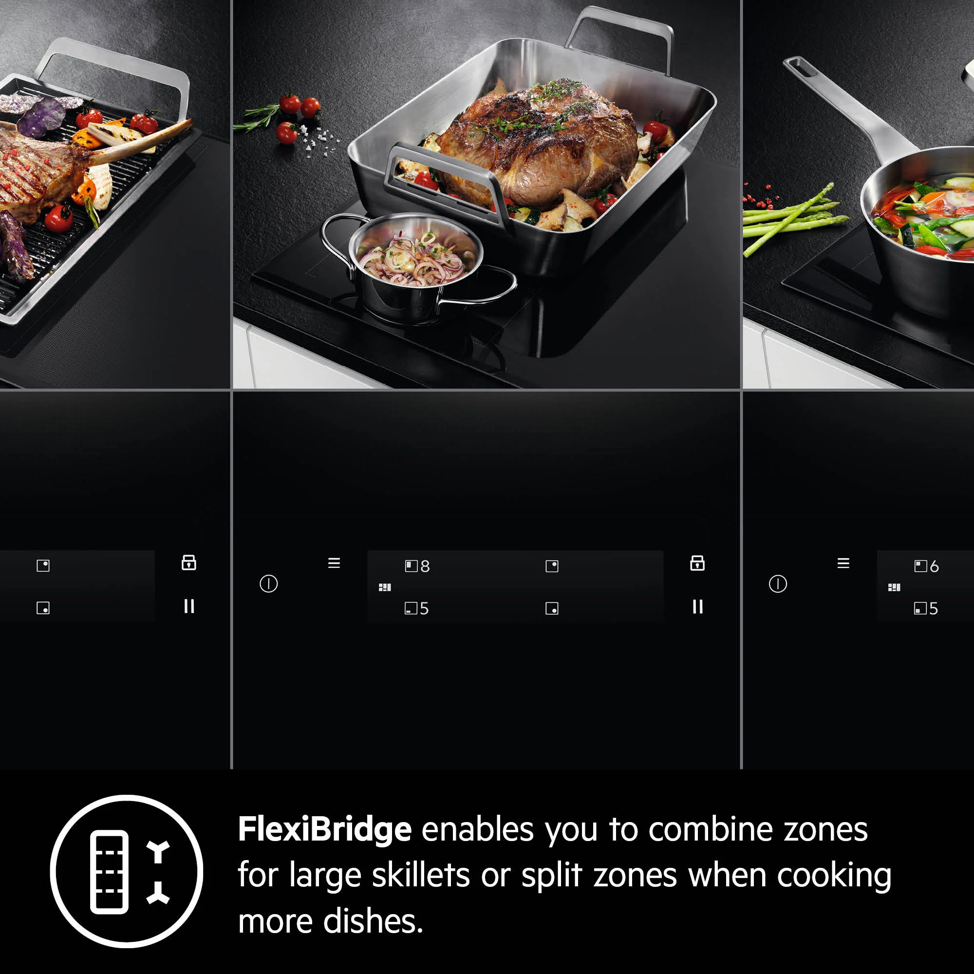 AEG Built-in Induction Hob 90cm, Maxi Sense Hob2Hood, Flexibridge, Multitasking Timer, Black, IKE95474XB - Image 3