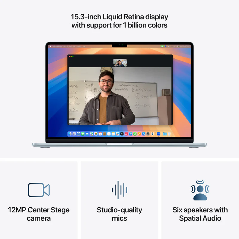 Apple MacBook Air 15, 15.3-inch display, M4, 16GB RAM, 256GB Storage, English-Arabic Keyboard, Sky Blue (2025) - Image 5