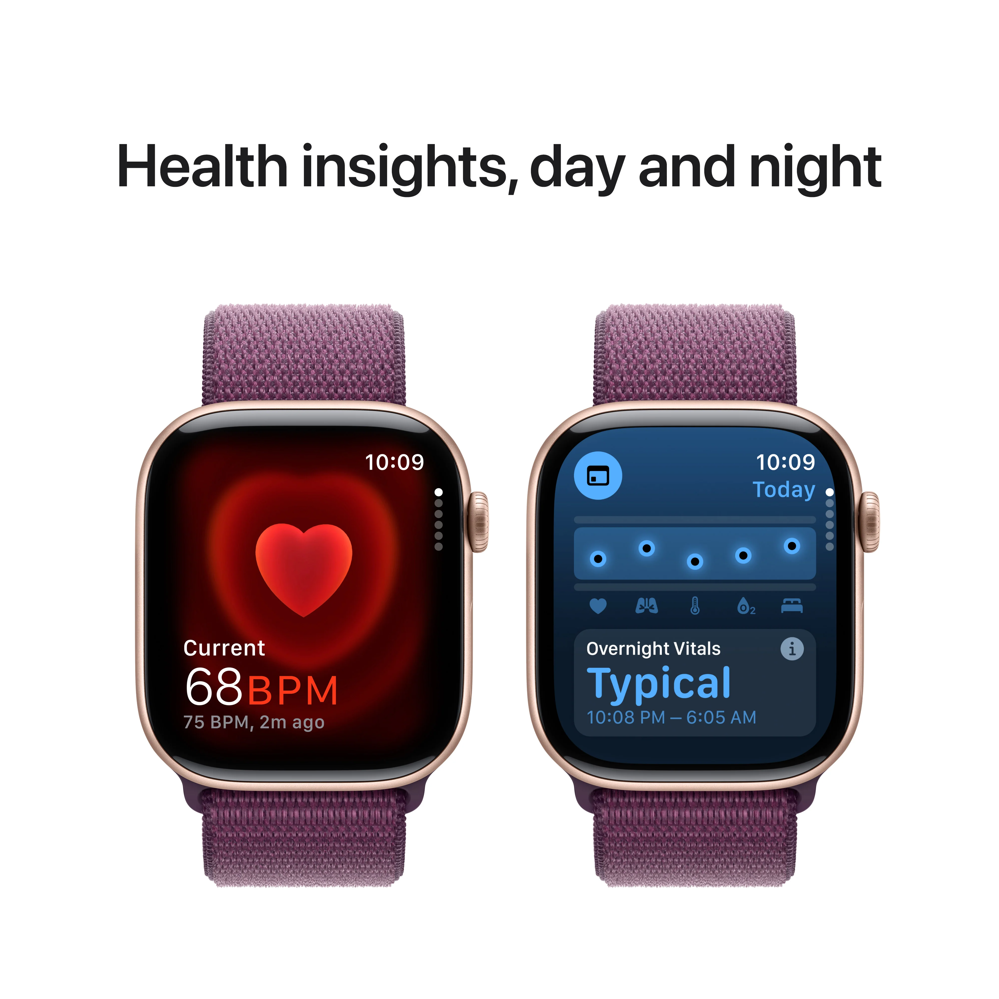 Apple Watch Series 10 GPS 42mm Rose Gold Aluminium Case with Plum Sport Loop, MWWK3QA/A - Image 5