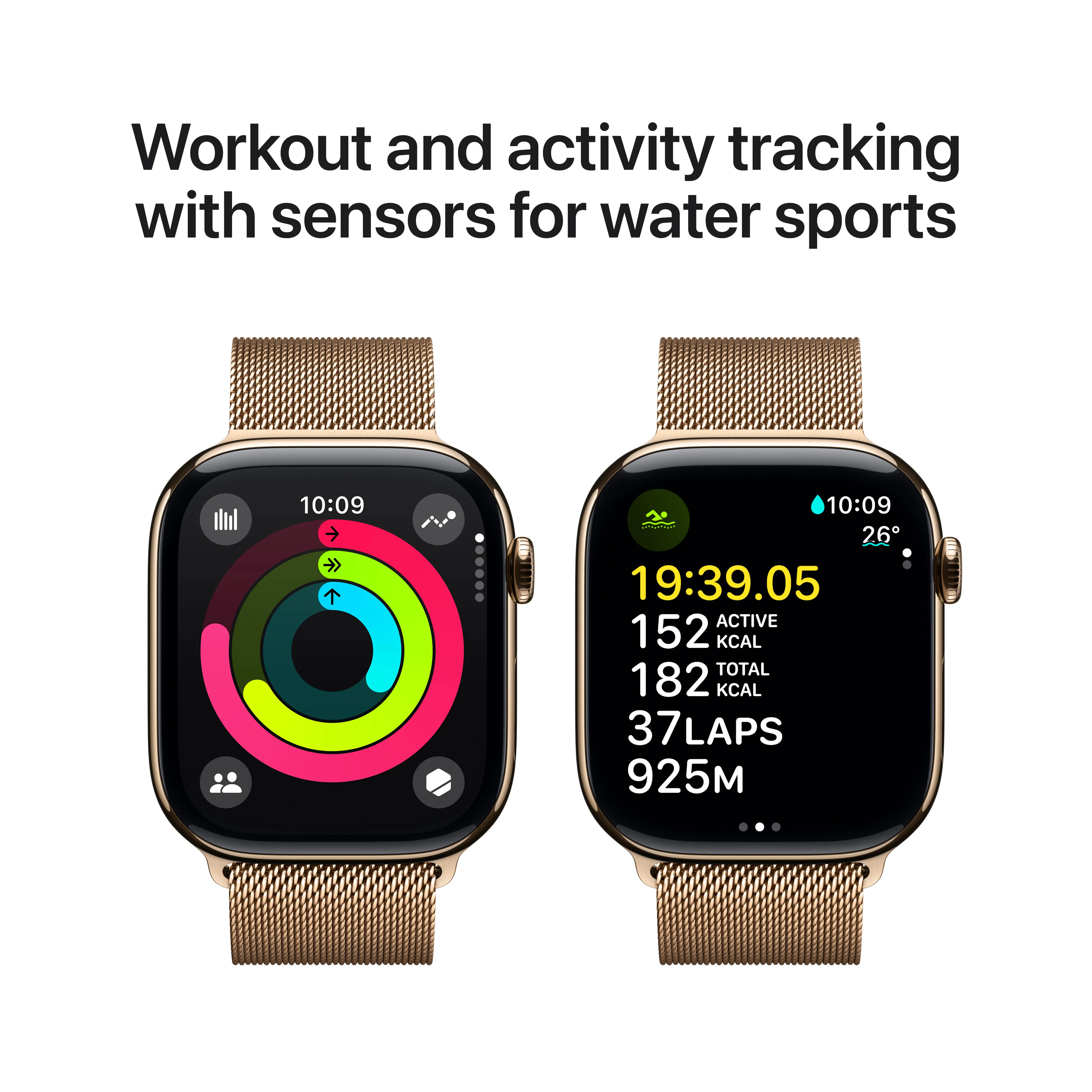 Apple Watch Series 10 GPS + Cellular 46mm Gold Titanium Case with Gold Milanese Loop - S/M, MC7T4QA/A - Image 4
