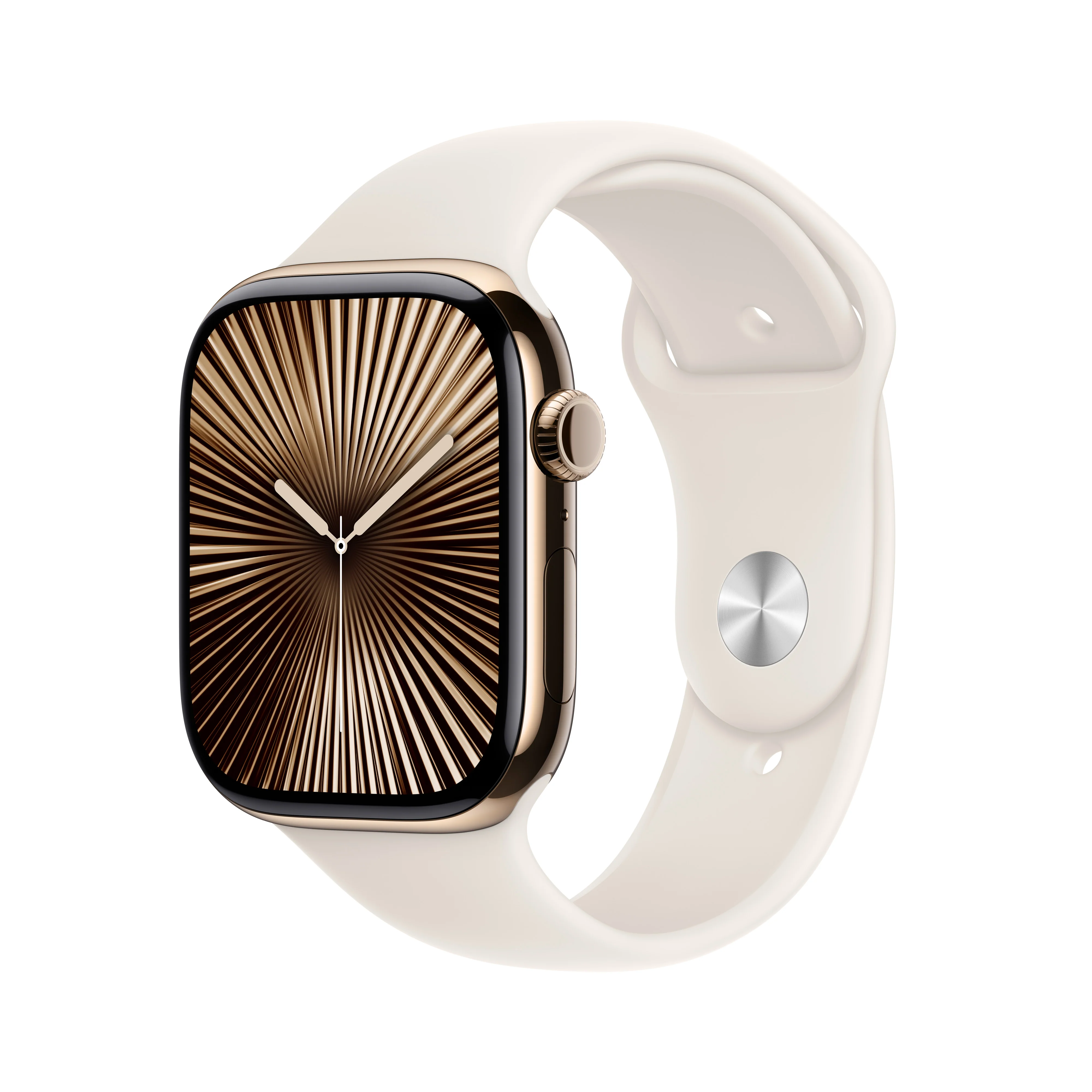Apple Watch Series 10 GPS + Cellular 46mm Gold Titanium Case with Starlight Sport Band - M/L, MWYY3QA/A