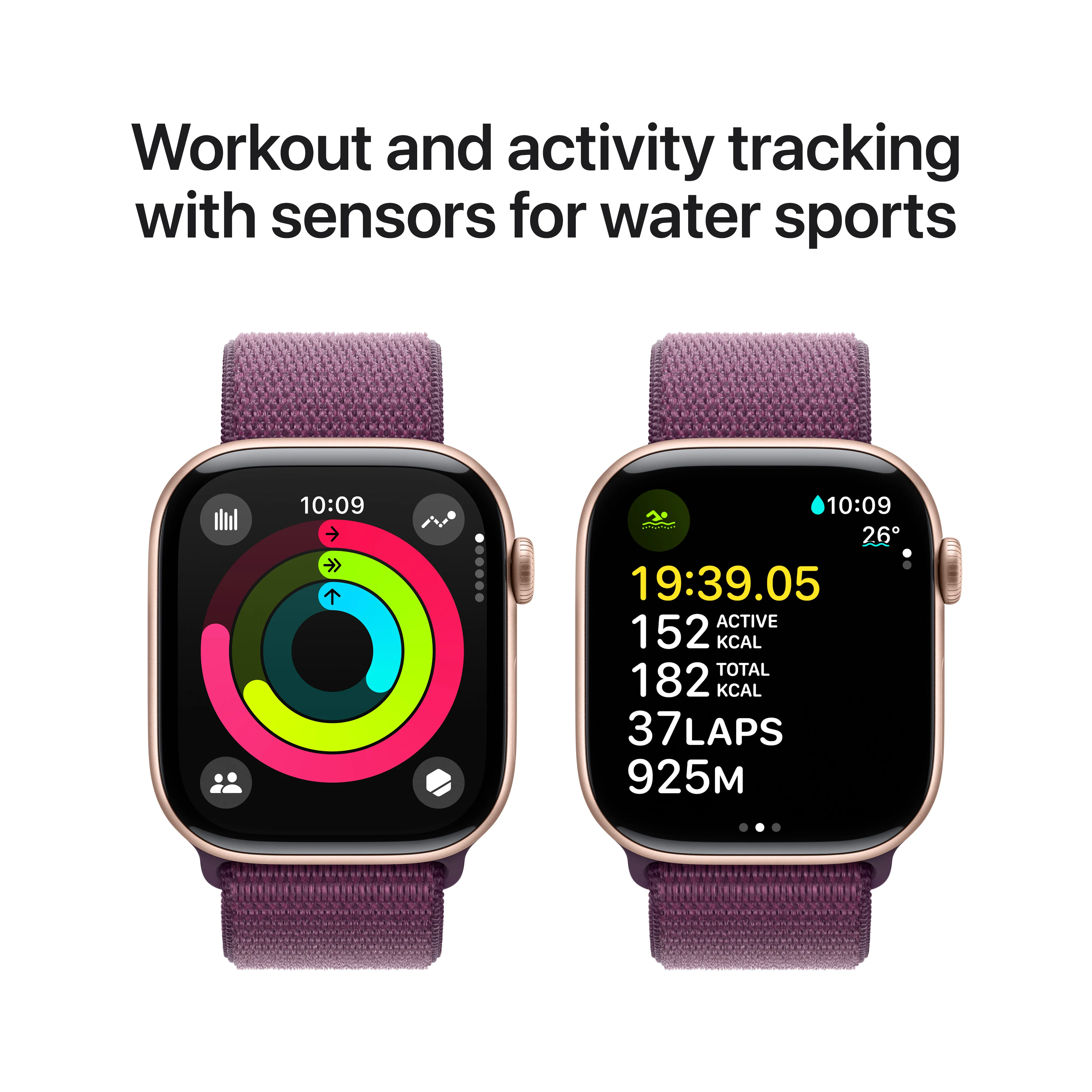 Apple Watch Series 10 GPS + Cellular 46mm Rose Gold Aluminium Case with Plum Sport Loop, MWY83QA/A - Image 4