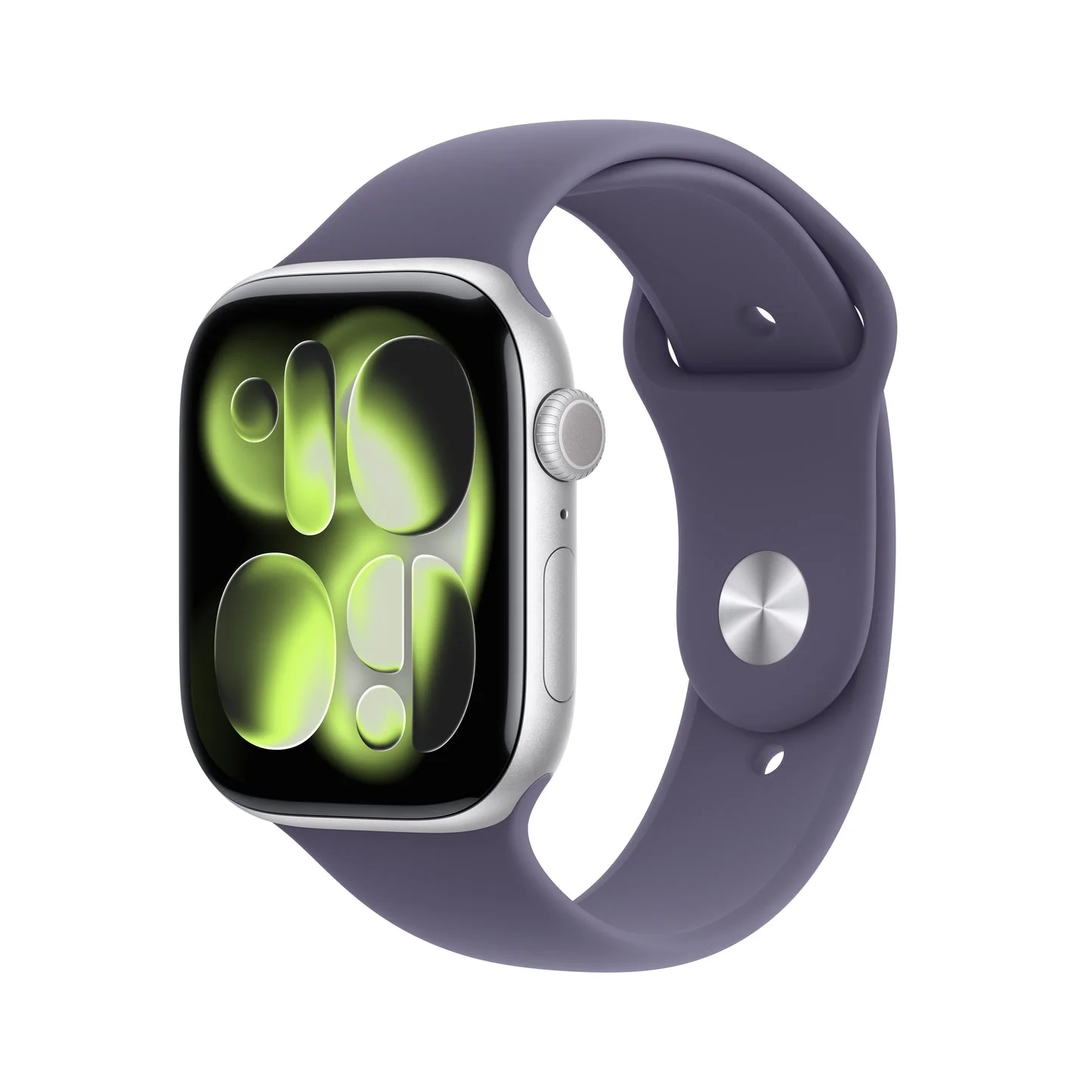 Apple Watch Series 11 GPS 46mm, Silver Aluminium Case with Purple Fog Sport Band, M/L