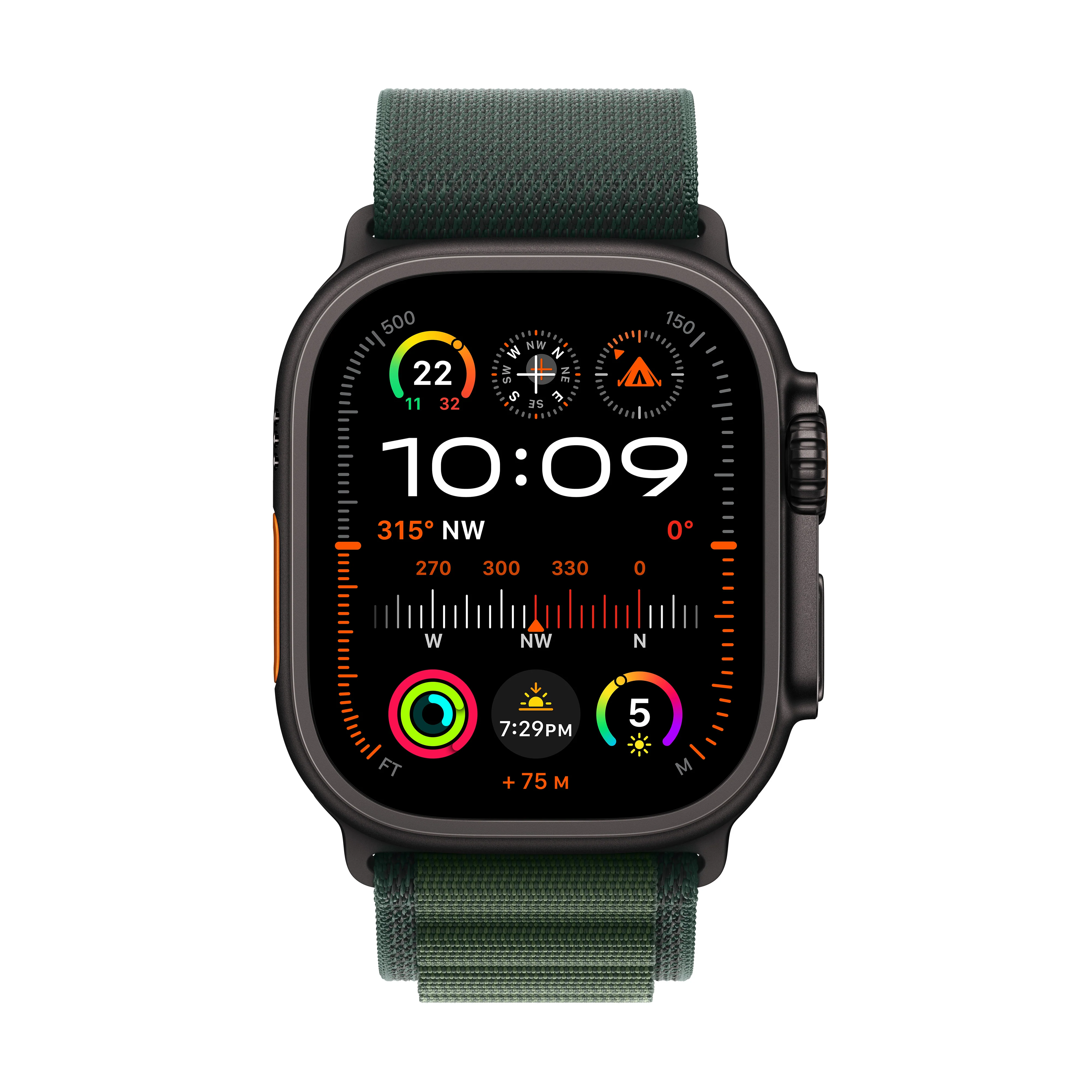 Apple Watch Ultra 2 GPS + Cellular 49mm Black Titanium Case with Dark Green Alpine Loop - Small, MX4Q3QA/A - Image 2
