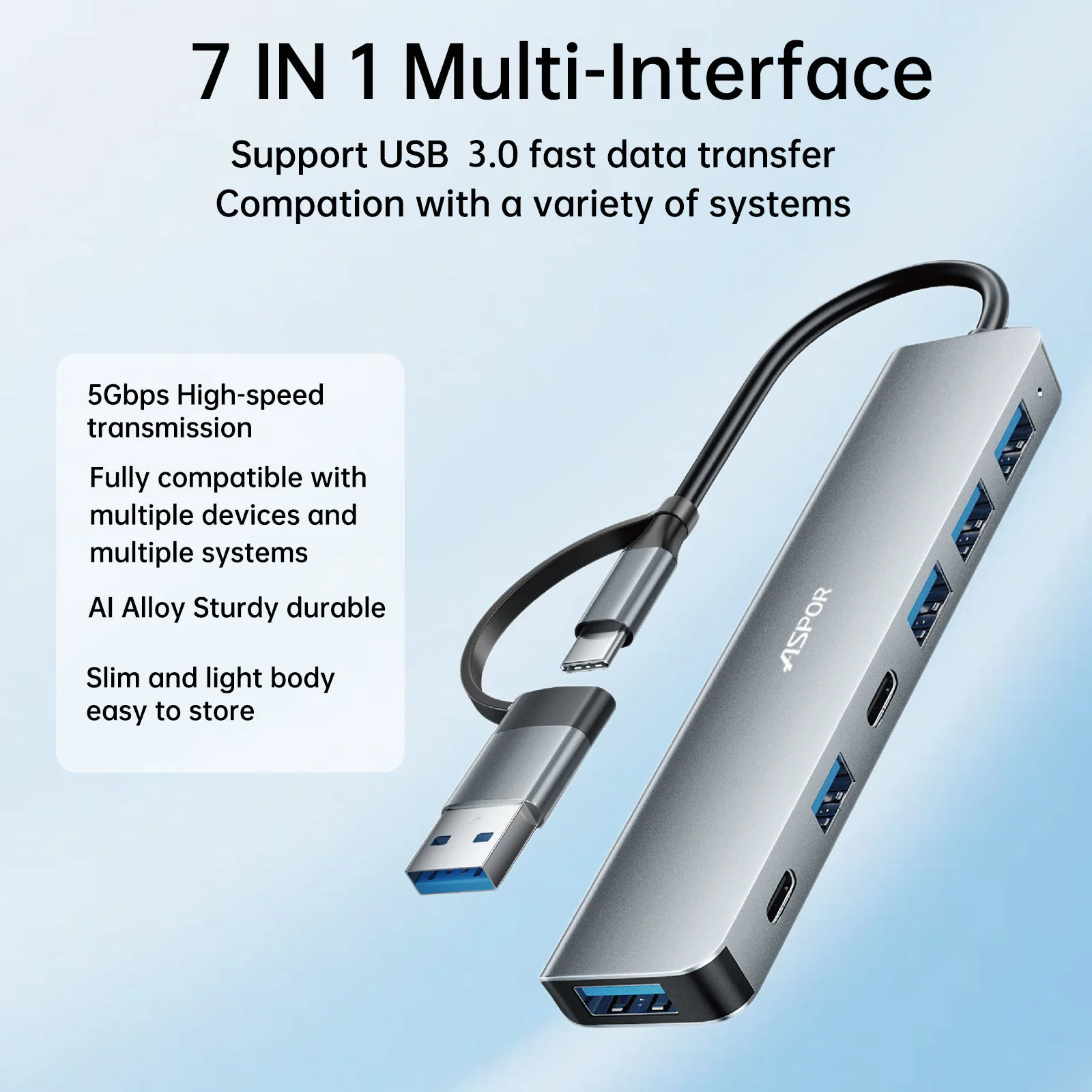 ASPOR A781 7 IN 1 PORTABLE TYPE C HUB - Image 2