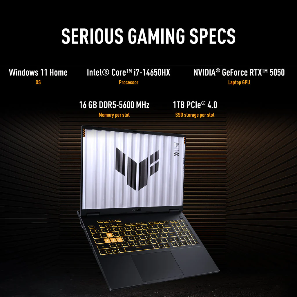 Asus TUF F16 Gaming Laptop Intel Core i7-14650HX, 16GB RAM, 1TB SSD, 8GB NVIDIA GeForce RTX 5050 Graphics, 16-inch display, Jaeger Gray, FX608JHR-RV001W - Image 3