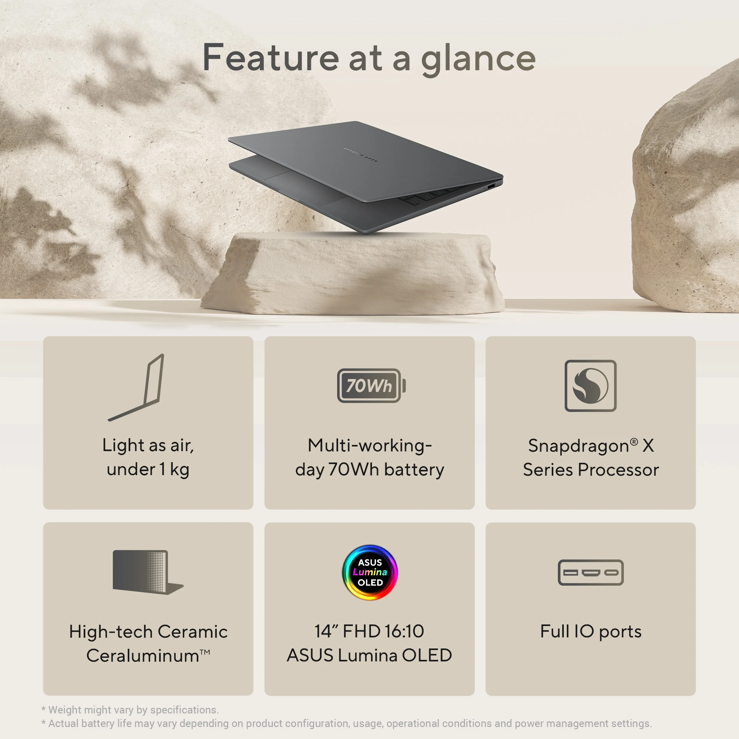 Asus Zenbook A14 Notebook, 12 CORE Hamoa Snapdragon X Elite X1E 78 100, 32GB RAM, 1TB Storage, 14-inch WUXGA (1920 x 1200) OLED 16:10, Qualcomm Hexagon NPU Graphics up to 45TOPS, Win 11 Home, Zabriskie Beige - Image 19