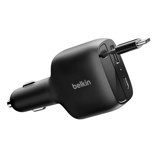 Belkin BoostCharge 75W Dual Port Retractable Car Charger – Black - Image 2
