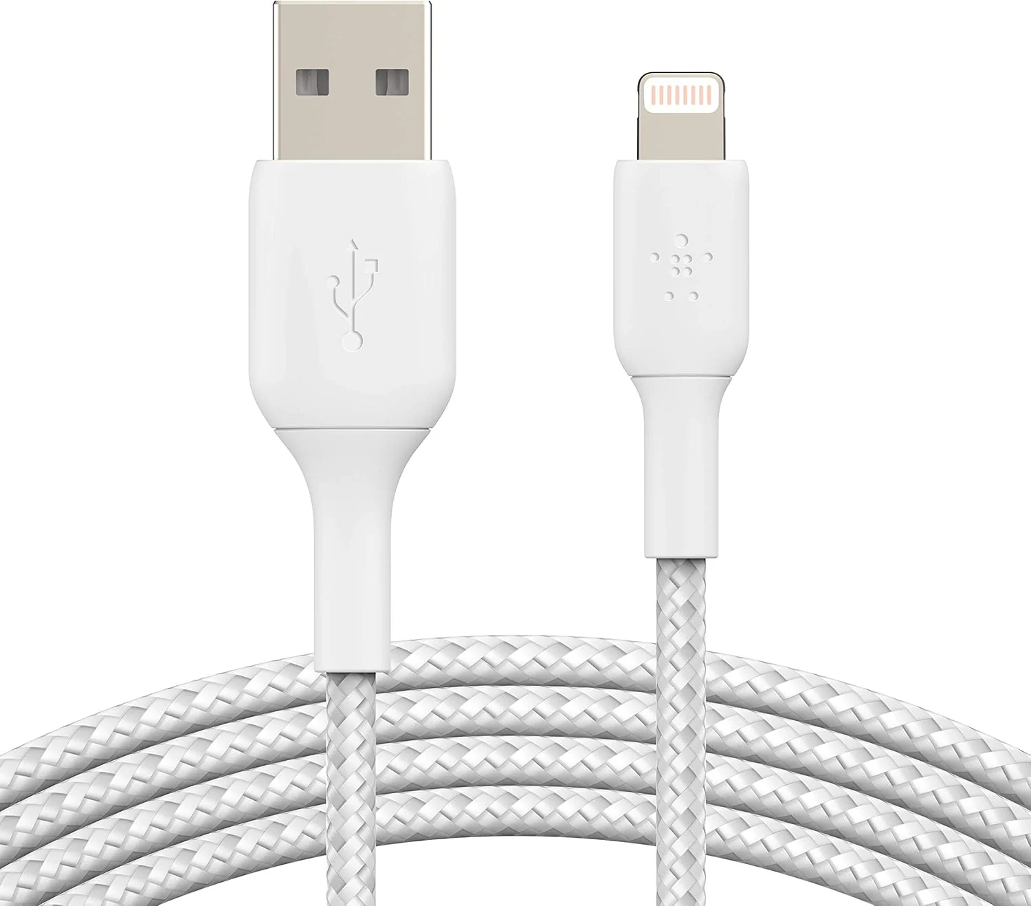 Belkin Premium Braided USB-A to Lightning Cable 2M – Fast Charge Data Cable – White