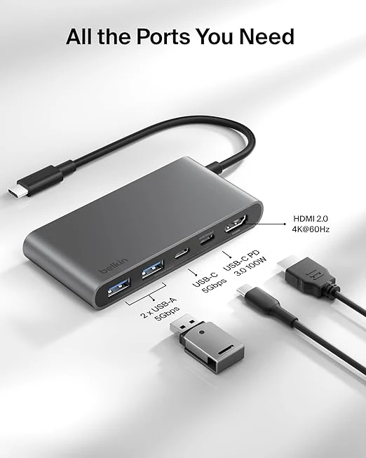 Belkin USB-C 5-in-1 Multiport Hub with 100W Power Delivery – Space Gray - Image 2