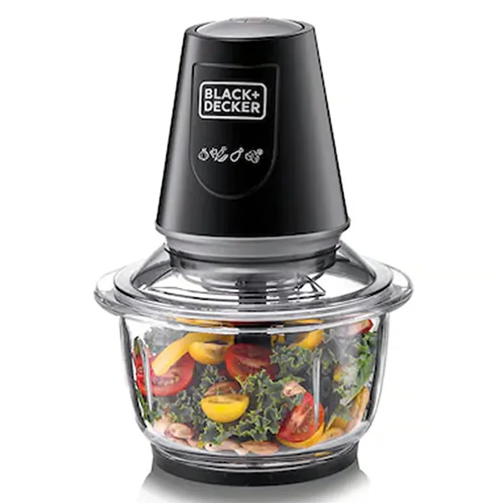 Black + Decker 400W 1.2L Vertical Glass Chopper/Mincer XXL Glass Bowl Capacity With Removable Four Blade System Helps, Chop/Crush Ice/Mince/Grind/Puree Variety Of Ingredients GC400-B5 - Image 3