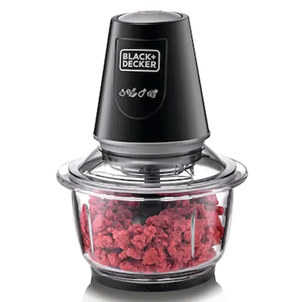 Black + Decker 400W 1.2L Vertical Glass Chopper/Mincer XXL Glass Bowl Capacity With Removable Four Blade System Helps, Chop/Crush Ice/Mince/Grind/Puree Variety Of Ingredients GC400-B5 - Image 4