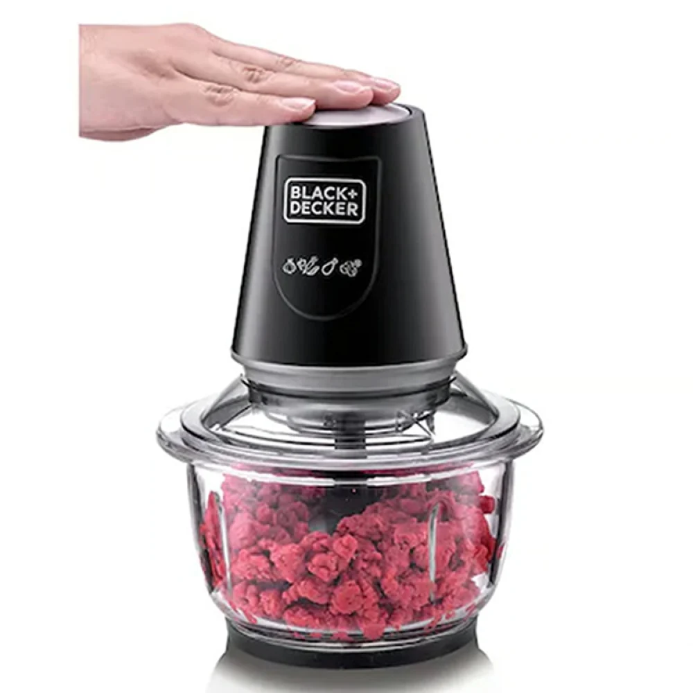 Black + Decker 400W 1.2L Vertical Glass Chopper/Mincer XXL Glass Bowl Capacity With Removable Four Blade System Helps, Chop/Crush Ice/Mince/Grind/Puree Variety Of Ingredients GC400-B5 - Image 7