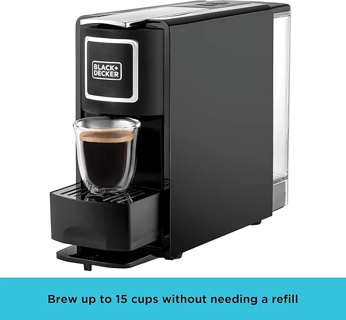 BLACK+DECKER Capsule Coffee Machine, Compatible with Espresso Coffee Capsules, Espresso and Lungo Option, Compact Design, One-Touch Control, 1140W, Black- CCM100-B5 - Image 5