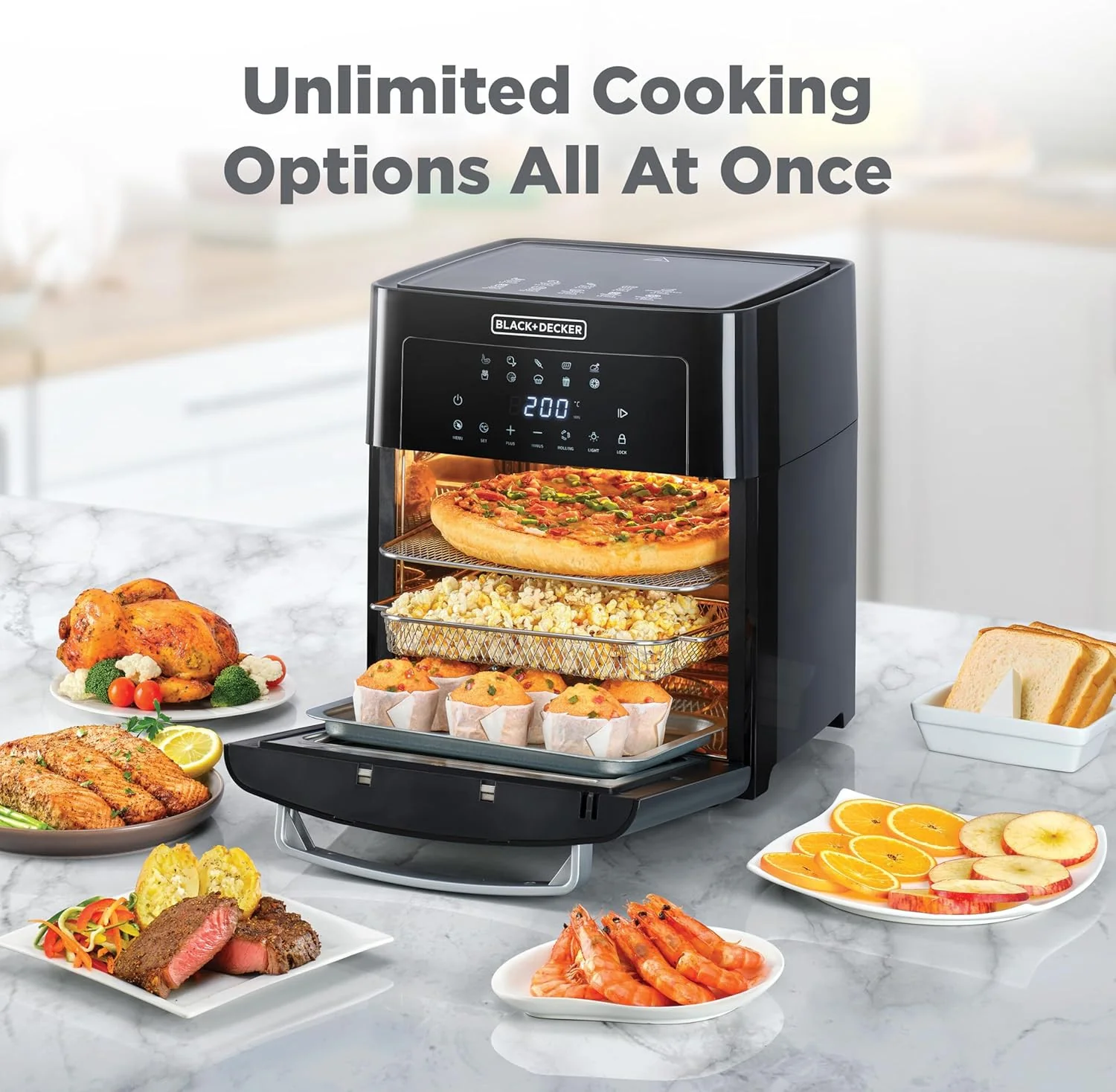 Black + Decker Digital Air Fryer, 15L, 1700W, Black, AOF150-B5 - Image 8