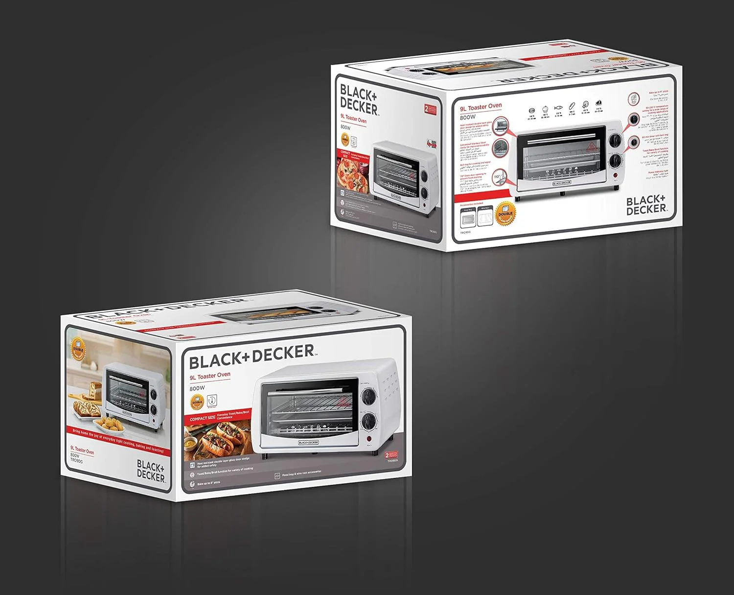 Black + Decker Electric Oven, 9L, 800W, 90-230° Temp Setting, Double Grill With Convection, Double Glass Door For Safety, White, TRO9DG-B5 - Image 7