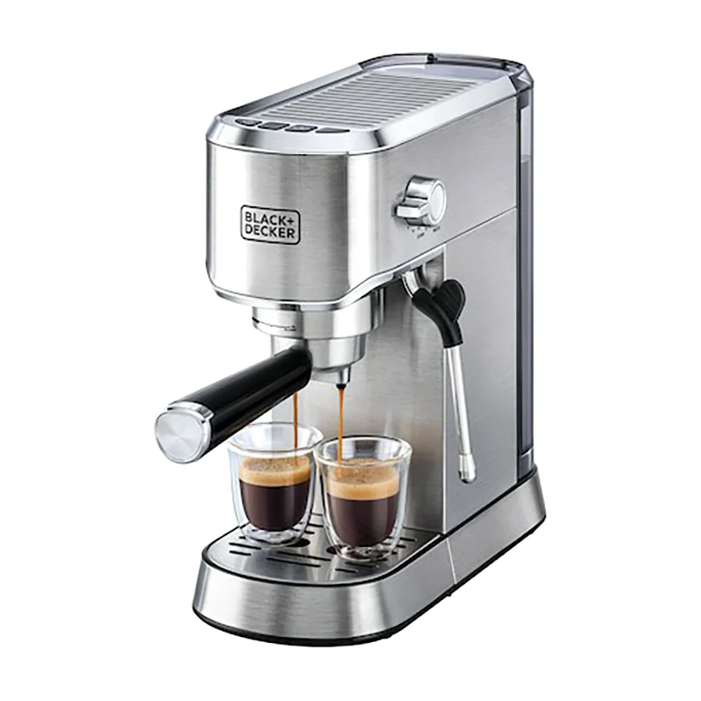 Black + Decker Manual Barista Pump Espresso Coffee Machine, Cappuccino, Latte Macchiato, Milk Frother, 1450W, Silver - Ecm150-B5