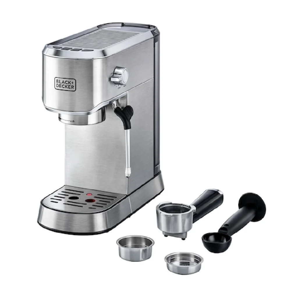 Black + Decker Manual Barista Pump Espresso Coffee Machine, Cappuccino, Latte Macchiato, Milk Frother, 1450W, Silver - Ecm150-B5 - Image 2