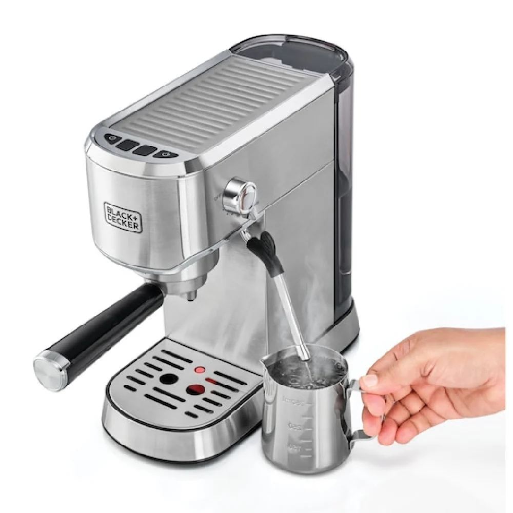 Black + Decker Manual Barista Pump Espresso Coffee Machine, Cappuccino, Latte Macchiato, Milk Frother, 1450W, Silver - Ecm150-B5 - Image 4