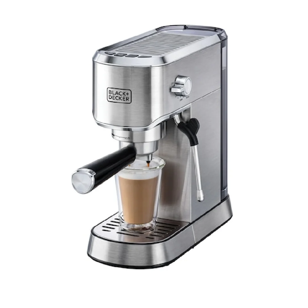 Black + Decker Manual Barista Pump Espresso Coffee Machine, Cappuccino, Latte Macchiato, Milk Frother, 1450W, Silver - Ecm150-B5 - Image 6