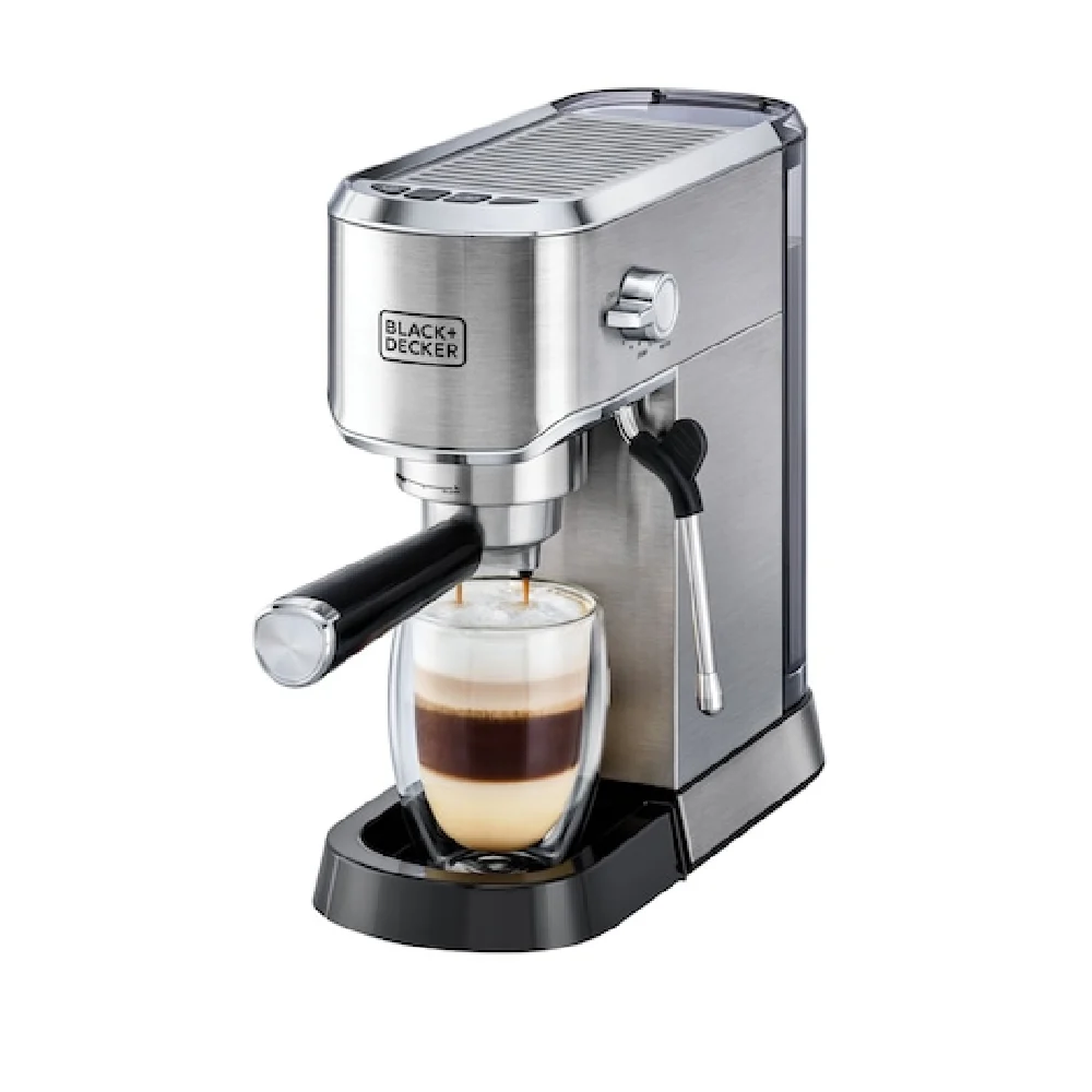 Black + Decker Manual Barista Pump Espresso Coffee Machine, Cappuccino, Latte Macchiato, Milk Frother, 1450W, Silver - Ecm150-B5 - Image 7