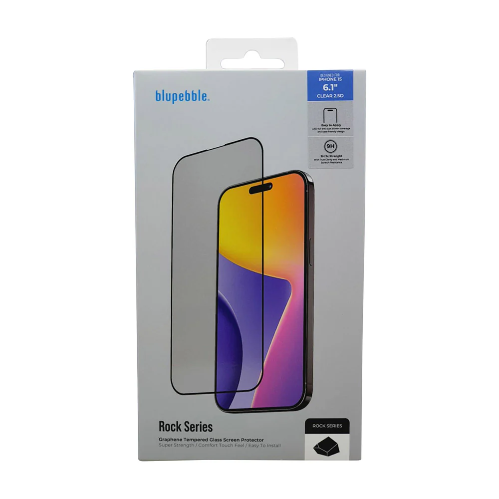 Blupebble Graphene Rock Series Screen Protector Tempered Glass Clear for Iphone 15