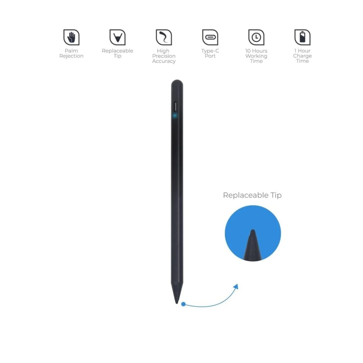 Blupebble Sketch Pro Magnetic Aluminum Stylus Pencil, Black - Image 2