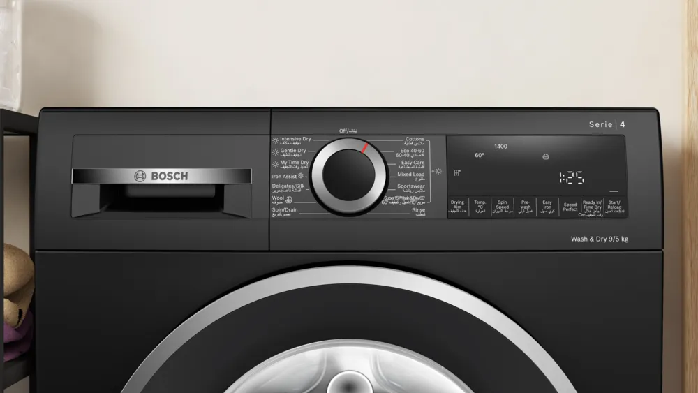 BOSCH Series 4, 9/5 KG Washer & Dryer, 1400 RPM, ECO Silence Drive Motor, Auto Dry Option, Super 60 mins Wash & Dry, 15 Mins Quick, Black Finish, WNA2440ZGC - Image 2