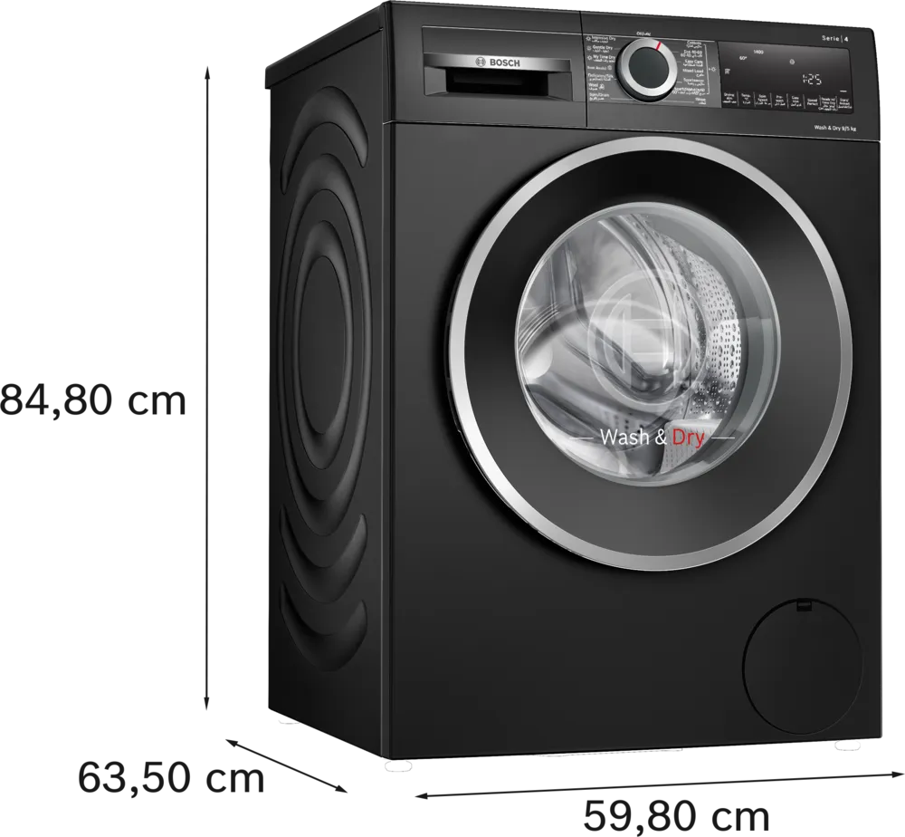 BOSCH Series 4, 9/5 KG Washer & Dryer, 1400 RPM, ECO Silence Drive Motor, Auto Dry Option, Super 60 mins Wash & Dry, 15 Mins Quick, Black Finish, WNA2440ZGC - Image 5