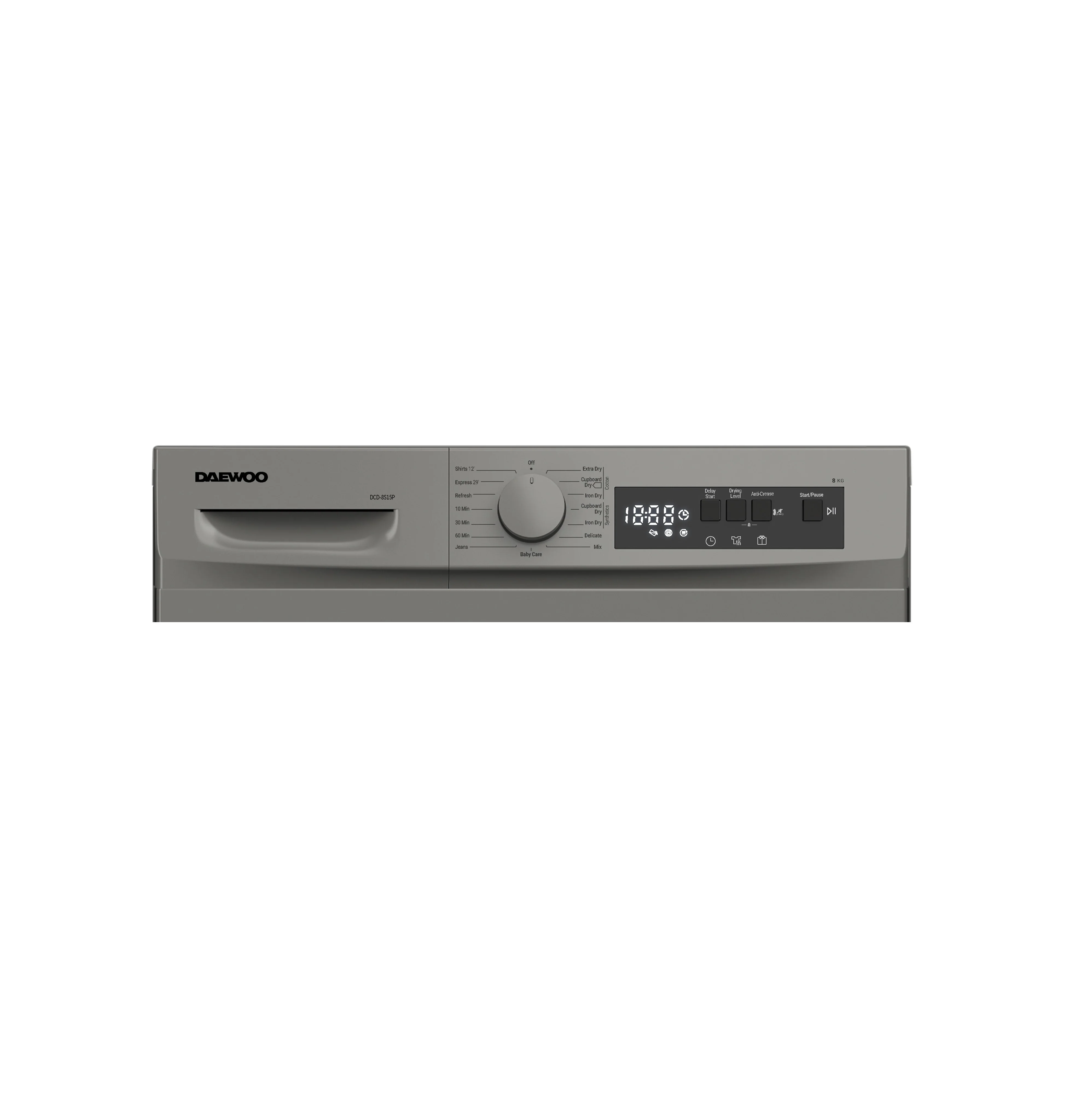 Daewoo Front Load 8 kg Condenser Dryer, Tumble Dryer, Made in Turkiye, 15 programs, LED Display, 1 year warranty, Silver, DCD-8S15P - Image 2