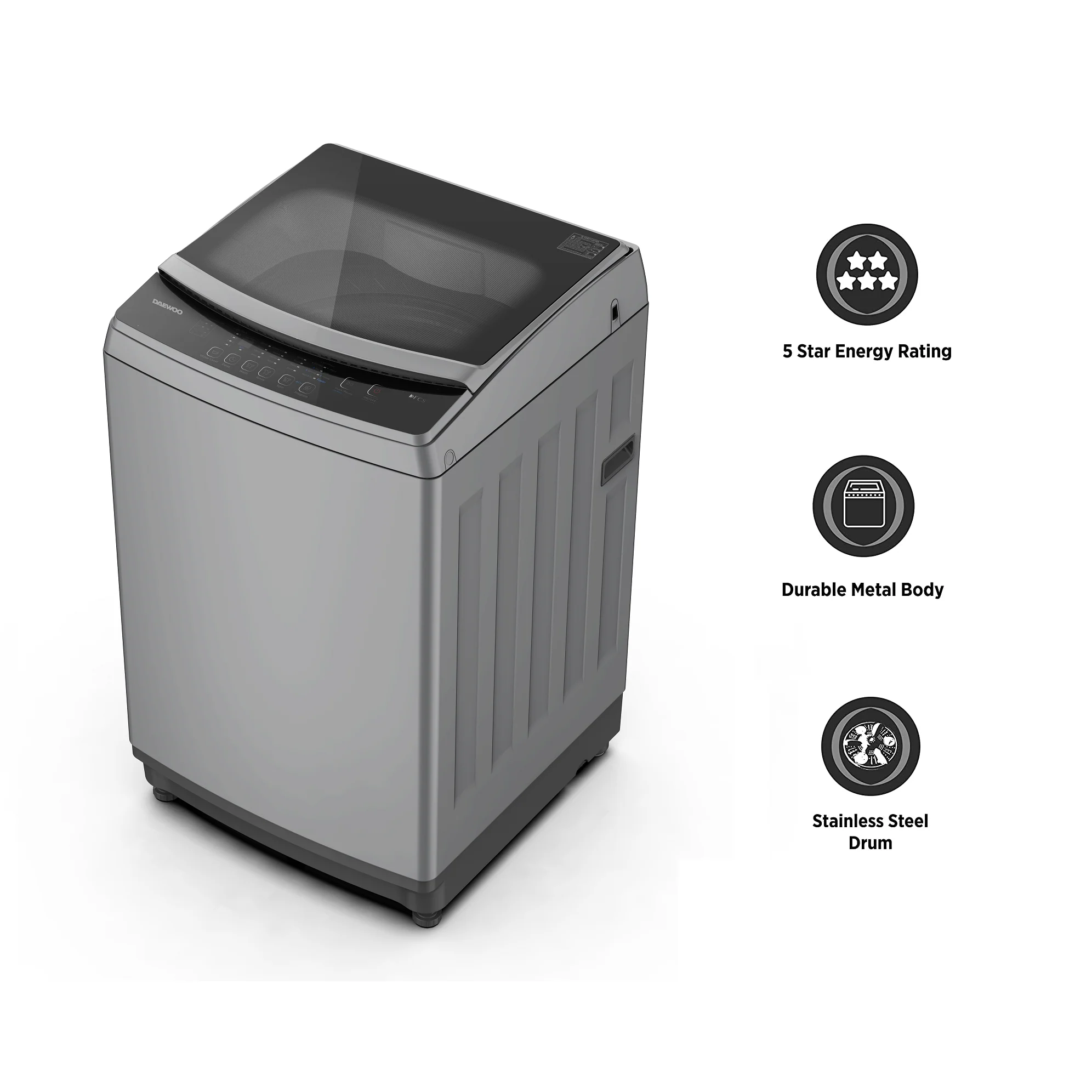 Daewoo Top Load Washing Machine 7.5kg, Fully Automatic, 7.5 kg, Durable motor, Strong Pulsator, Universal Motor, i-Clean, Dark Silver, DWF-750SB - Image 2
