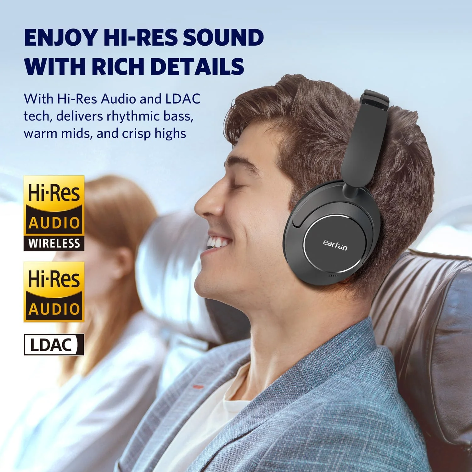 EarFun Tune Pro Active Noise Canceling Headphones, Wireless Bluetooth Headphones with 5 Mics,120H Playtime, Hi-Res Audio, Custom EQ via App, Comfortable Fit, Bluetooth 5.4, Multipoint Connection - Image 3