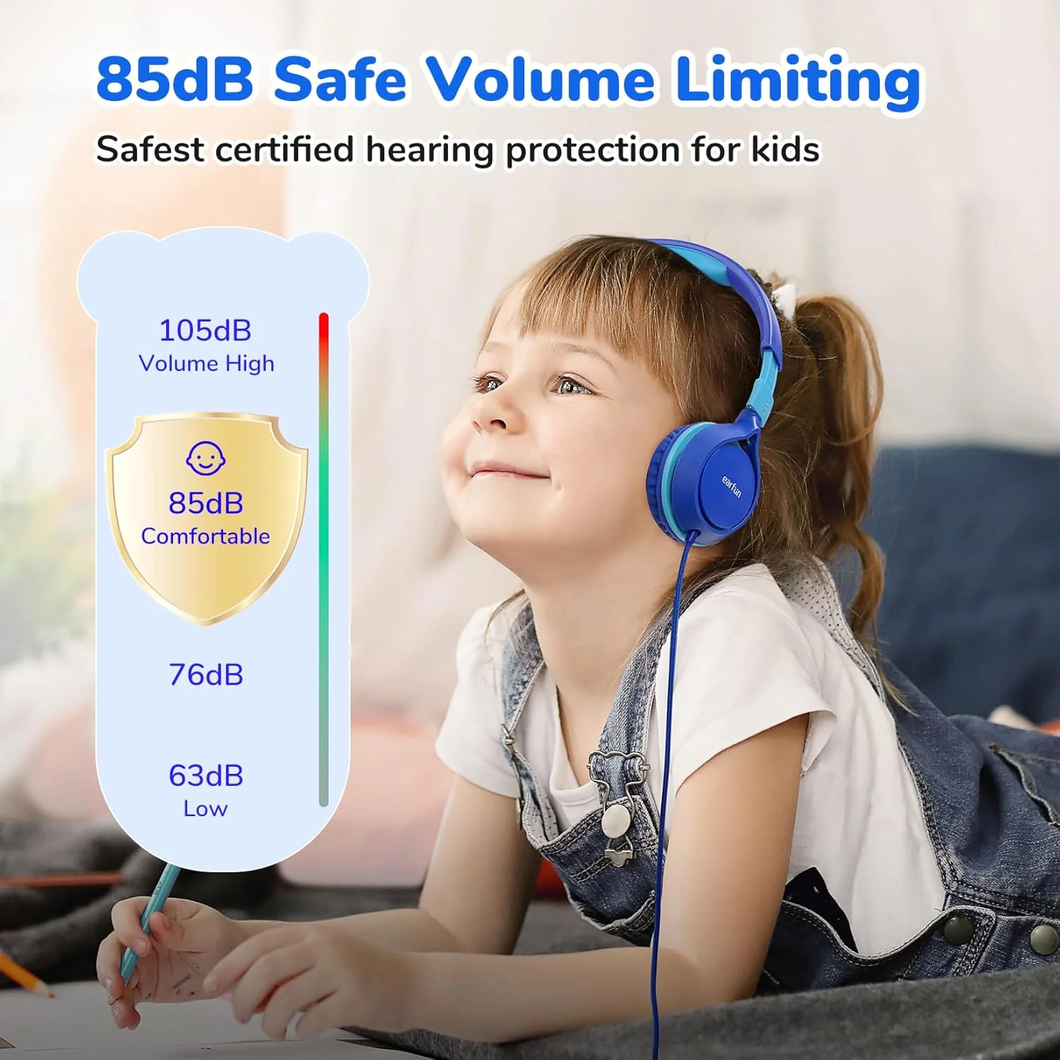 EarFun S1 Kids Headphones, Foldable Wired Headphones for Kids, 85dB Volume Limit, Stereo Sound, Adjustable Headband, Portable Lightweight On-Ear Headphone for School/Travel/Boys/Girls/PC - Image 2