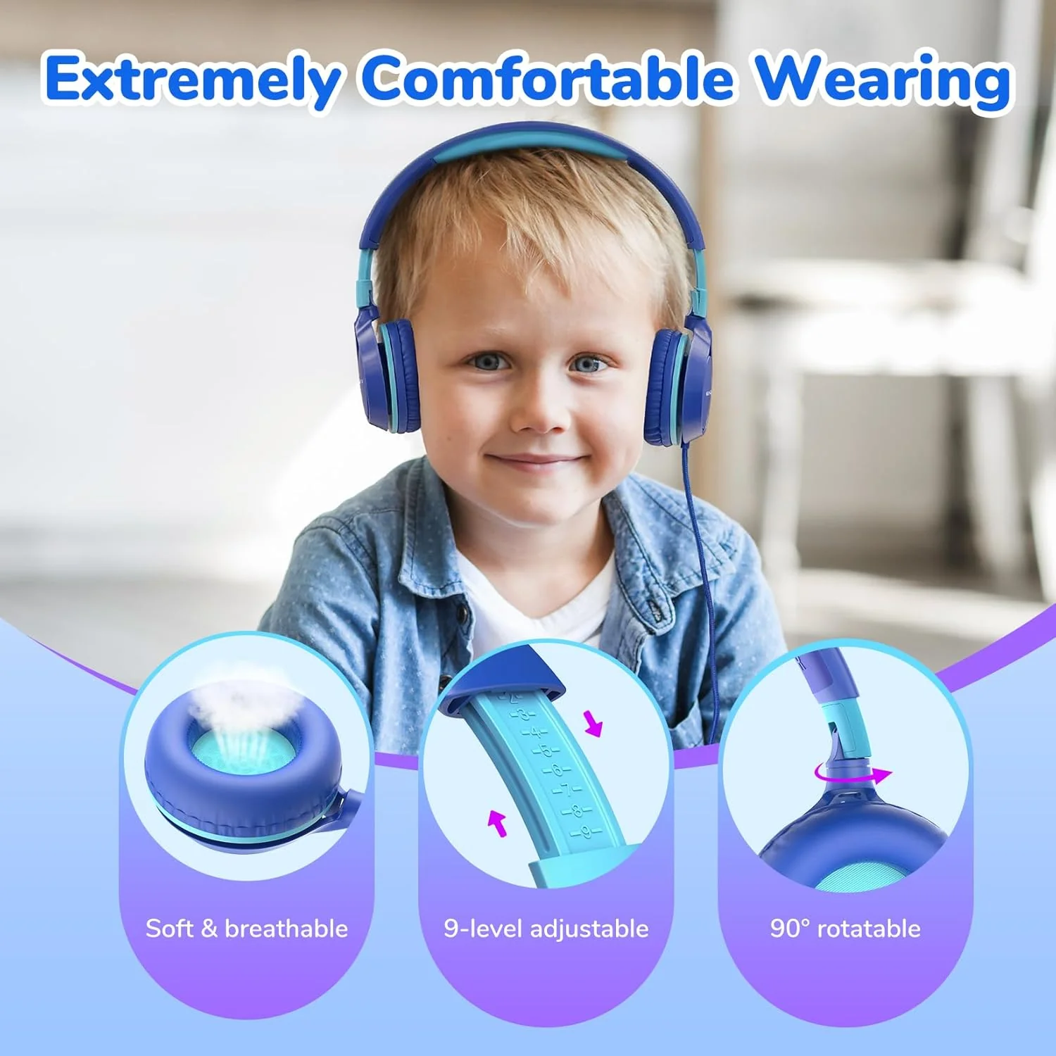 EarFun S1 Kids Headphones, Foldable Wired Headphones for Kids, 85dB Volume Limit, Stereo Sound, Adjustable Headband, Portable Lightweight On-Ear Headphone for School/Travel/Boys/Girls/PC - Image 3