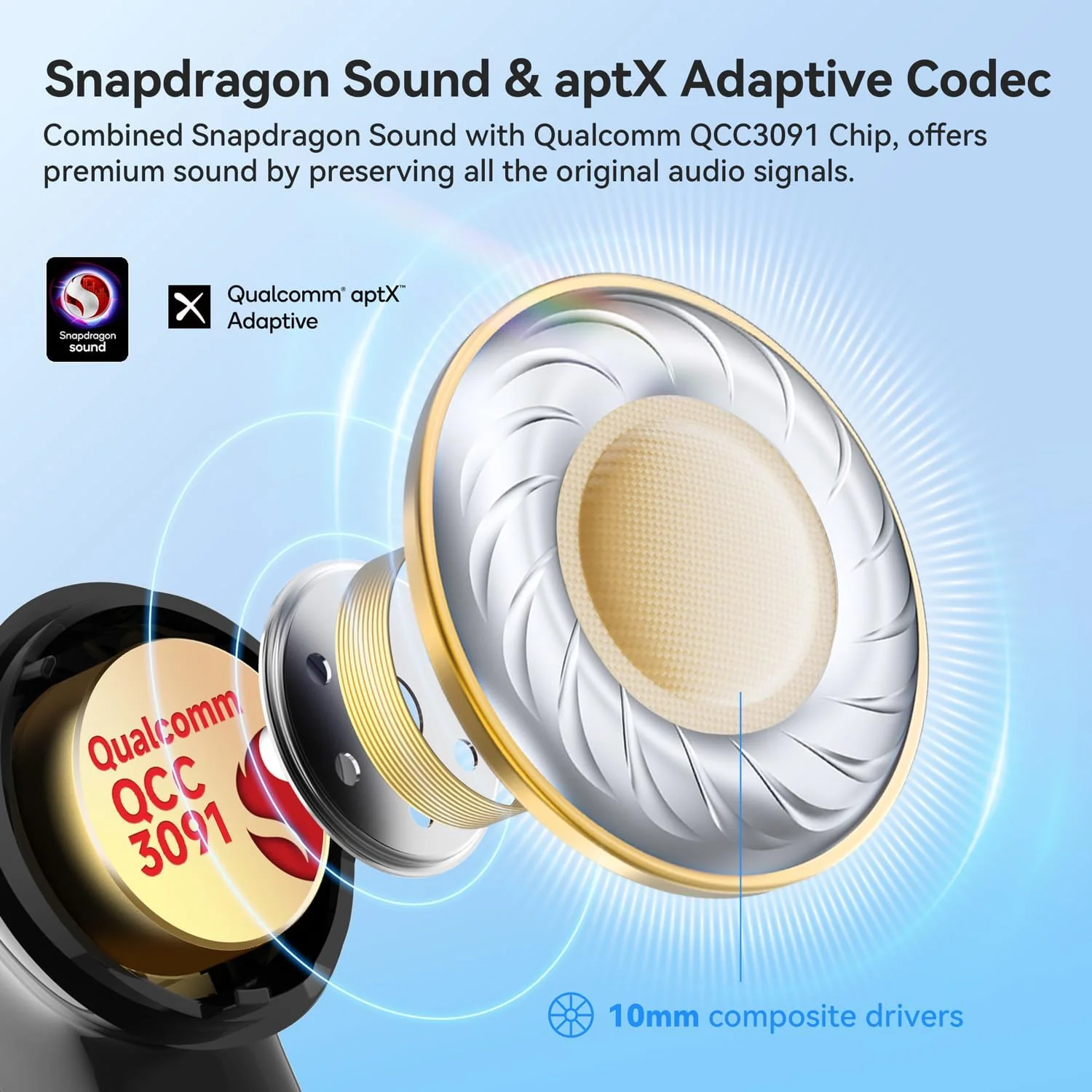 EarFun Air Pro 4 Adaptive Hybrid Noise Canceling Wireless Earbuds, Qualcomm Snapdragon Sound, aptX™ Lossless, 6 Mics AI CVC 8.0 Call, LDAC Hi-Res Audio, 52H Playtime, Bluetooth 5.4, in-Ear Detection - Image 3