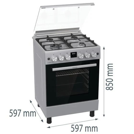 Gorenje 4 Gas Burners Combination Cooker with Fan Assisted Oven, 60 cm, GK6C40S, Stainless Steel Finish - Image 5