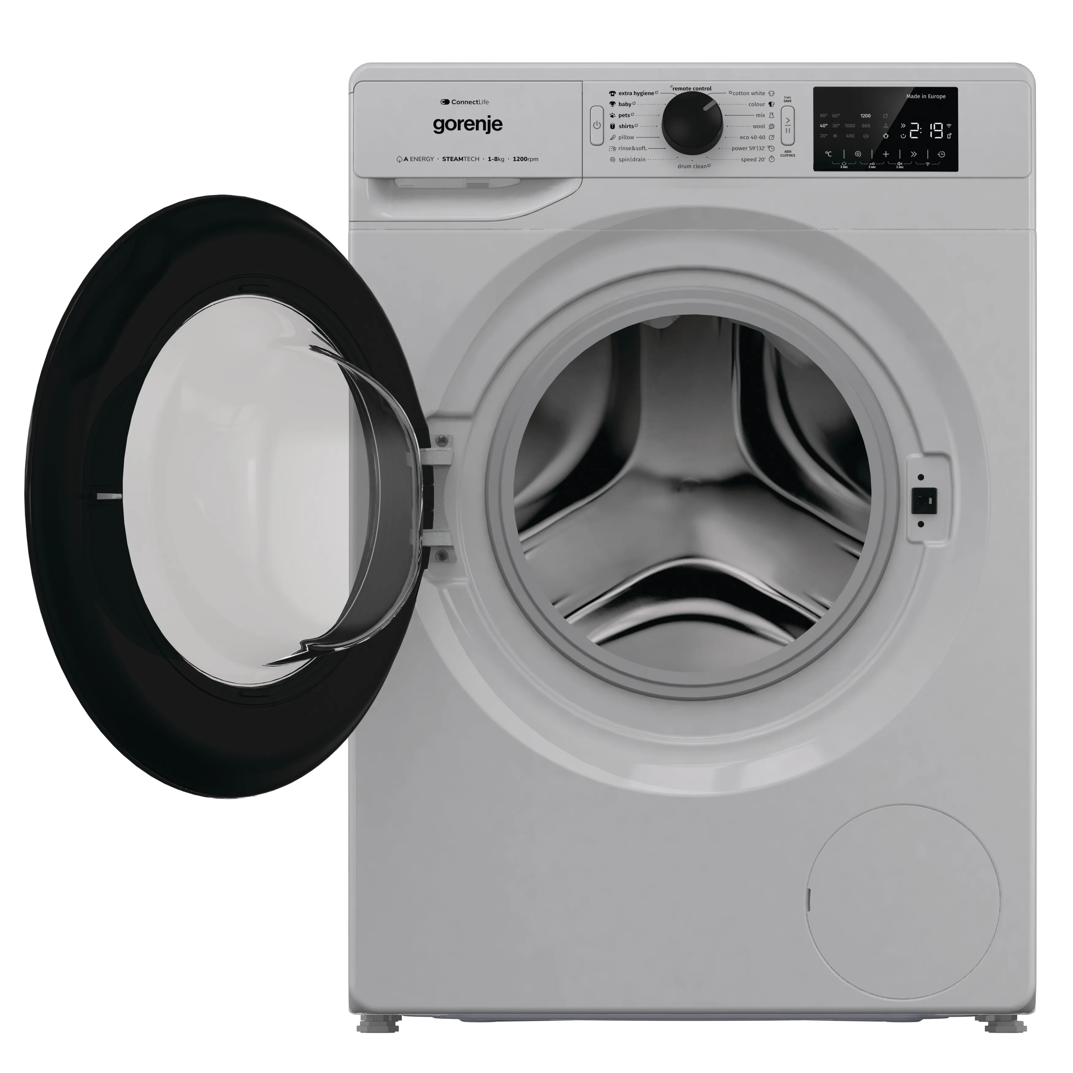 Gorenje Smart Front Load Washing Machine, 8KG, Wi-Fi, 1200 RPM, Grey, WPNEI82A1SWA - Image 2