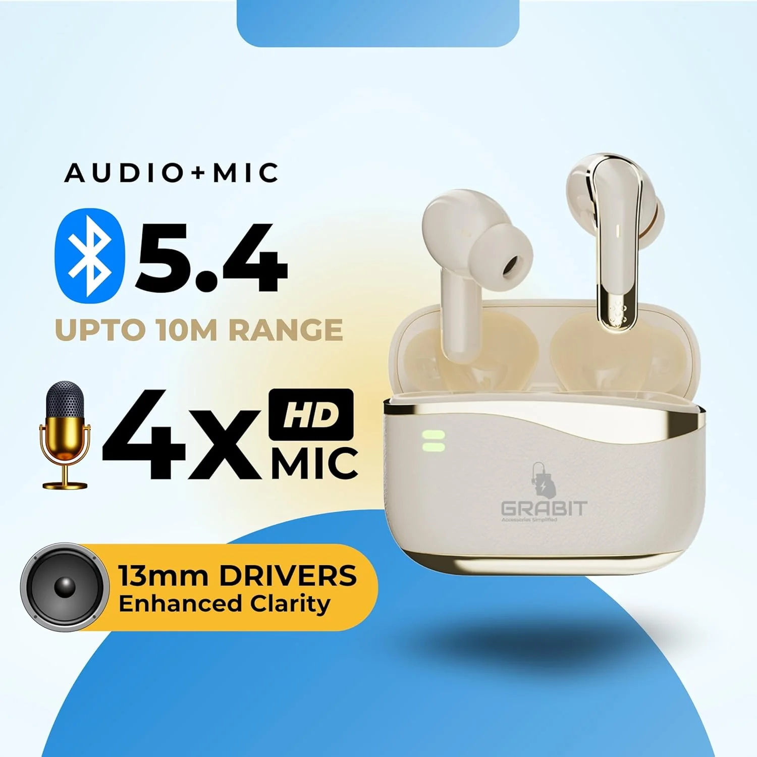 Grabit GTunes Duet TWS Earbuds with Active Noise Cancelling Beige - Image 3