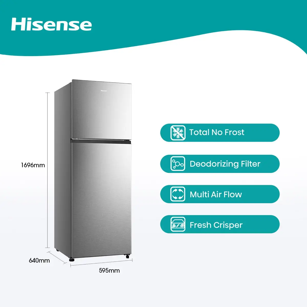 Hisense Top Freezer Refrigerator, 326L, Stainless Steel, RT3N418NAI - Image 2