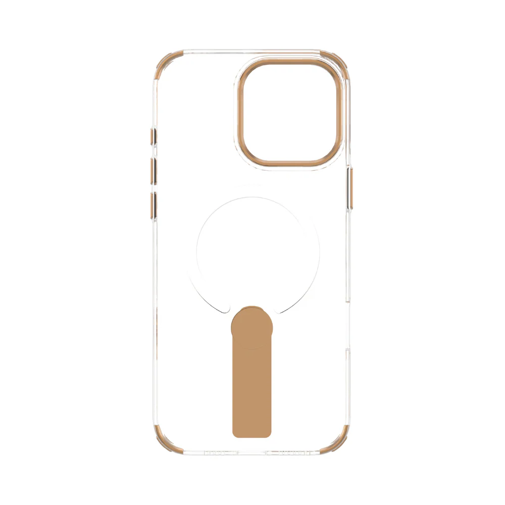 Infinyty Aurum Transparent Case with Gold Metal Camera Ring & Stand for iPhone 16 Pro Max, Desert Titanium - Image 3