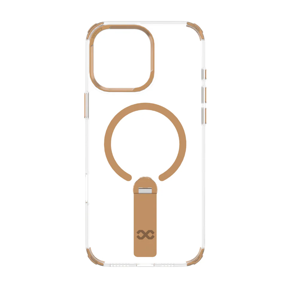 Infinyty Aurum Transparent Case with Gold Metal Camera Ring & Stand for iPhone 16 Pro, Desert Titanium - Image 4